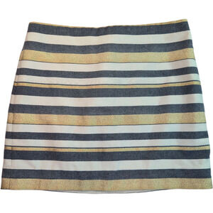 J Crew Metallic Striped Skirt Size 2 Gold White Lined Mini
